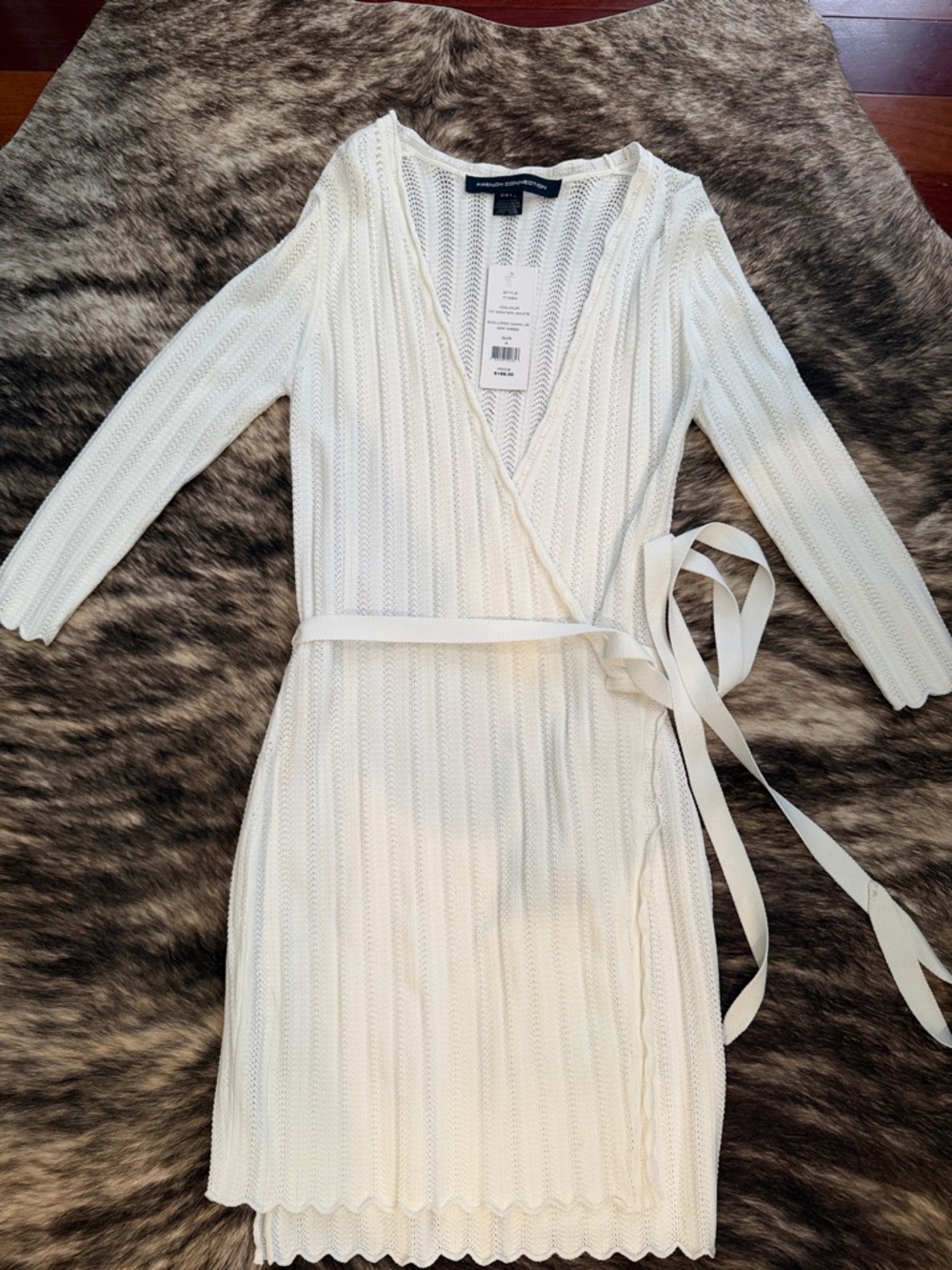 French Connection Cream Wrap Knit Long Sleeve Dress